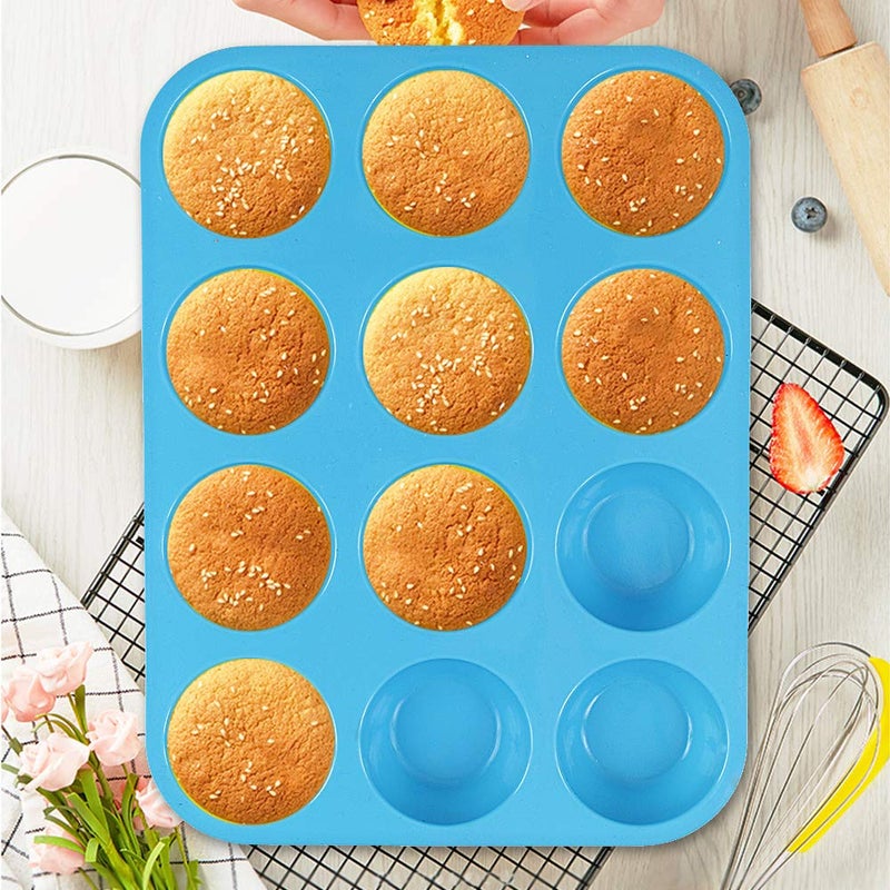 Cozihom Silicone Muffin Pan, Cupcake Pan, 12 Cups, Food Grade Egg Muffin Baking Silicone Molds, Non-stick, 3 Pcs - Image 2